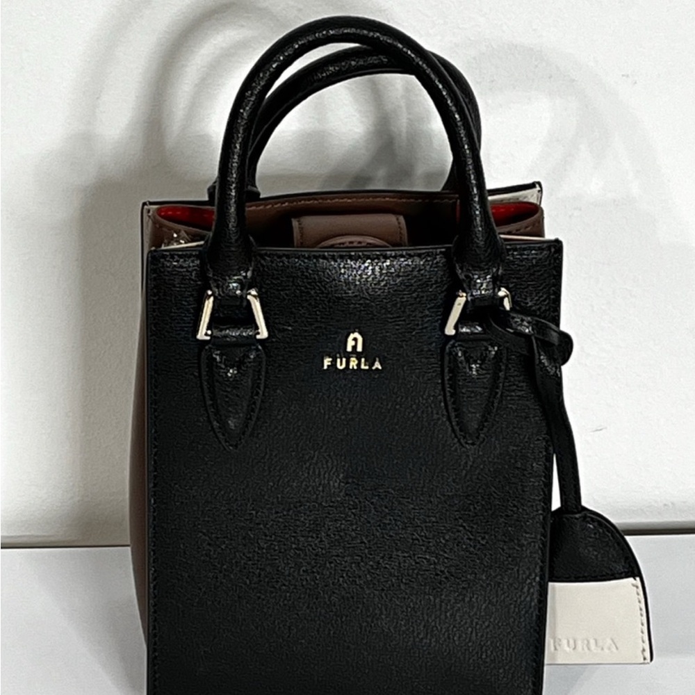 NWOB Furla Magnolia Mini Black Leather Top-Handle Bag